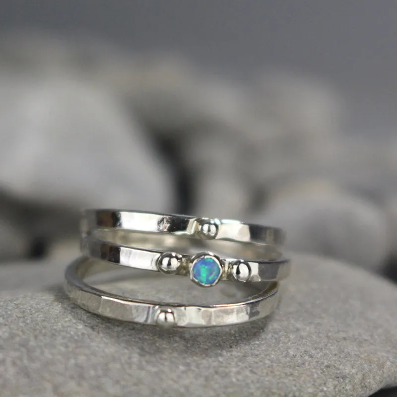 Silver Opal Stacking Rings Set