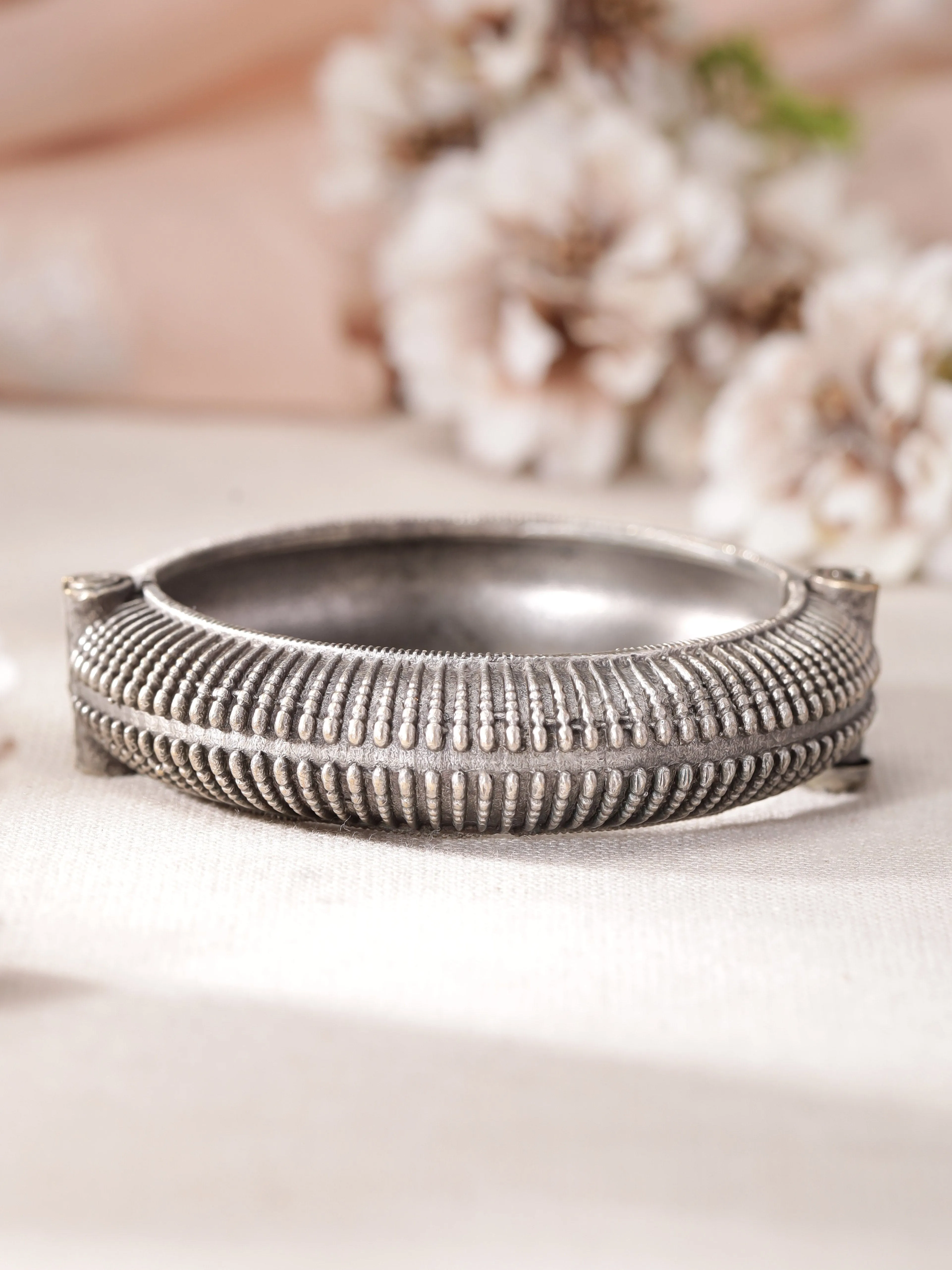 Silver Oxidised Textured Bangle Style Bracelet