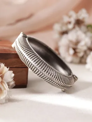 Silver Oxidised Textured Bangle Style Bracelet