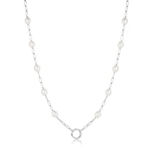 Silver Pearl Chain Charm Connector Necklace