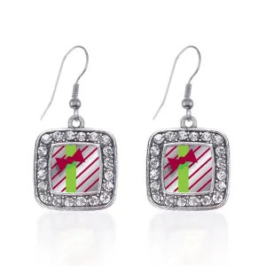 Silver Sparkling Present Square Charm Dangle Earrings