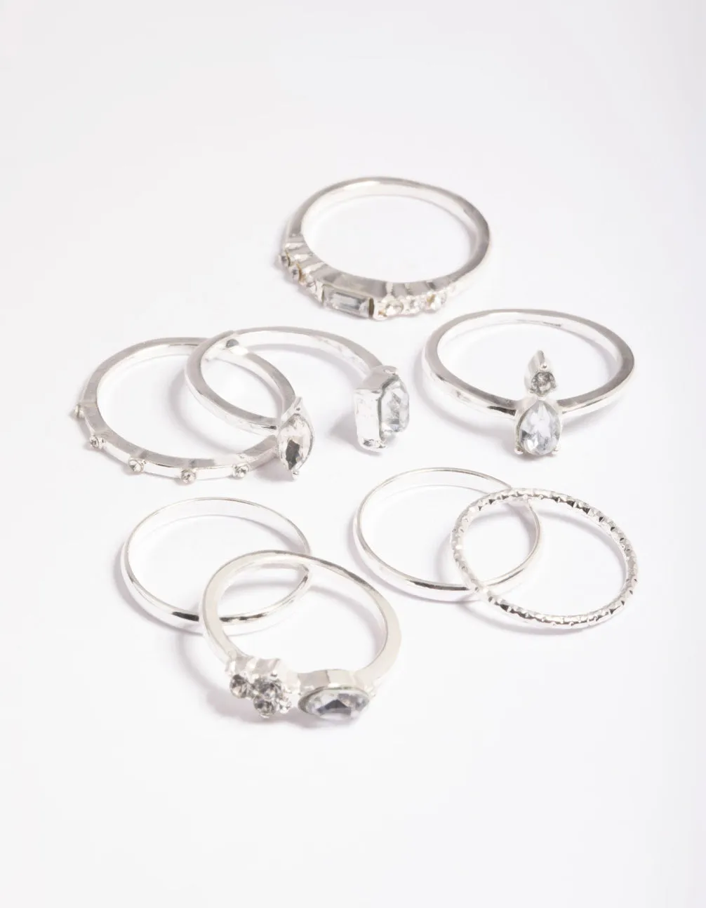 Silver Stone & Band Mix Ring Pack