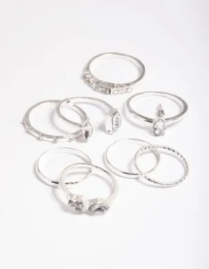 Silver Stone & Band Mix Ring Pack