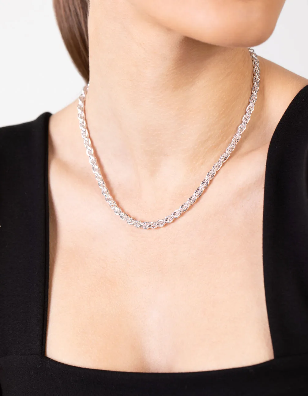 Silver Thick Woven Chain 40cm Necklace