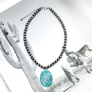 Silver Tone Beaded Necklace With Turquoise Stone