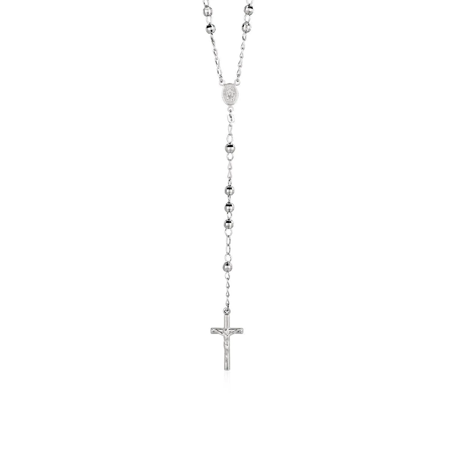 Size: 26'' - Rosary Chain and Large Bead Necklace in Sterling Silver