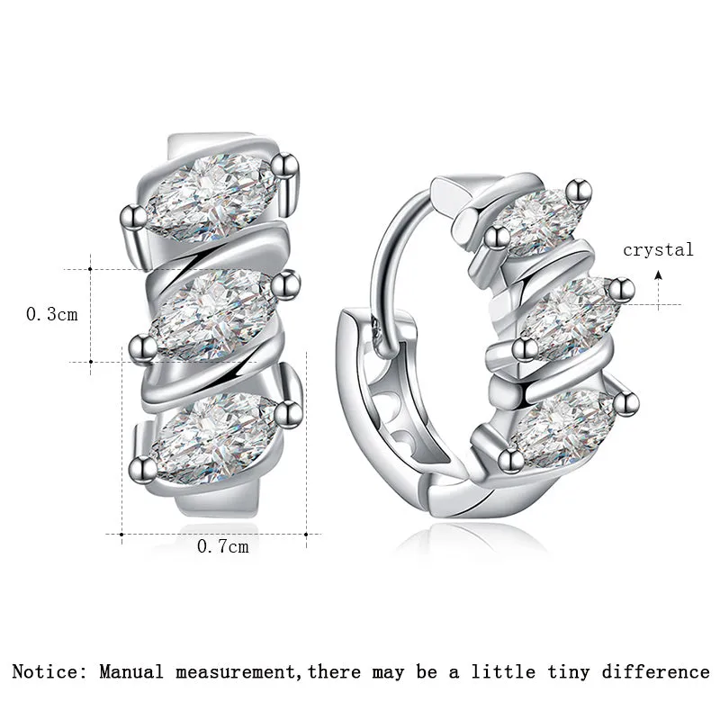 Small Silver Leaf CZ Crystal Huggie Hoop Earrings