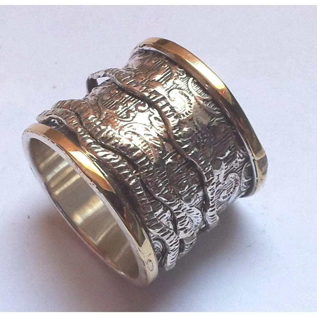 Spinner Ring Romantic floral vintage engagement and everyday spinning ring silver & gold 9 ct