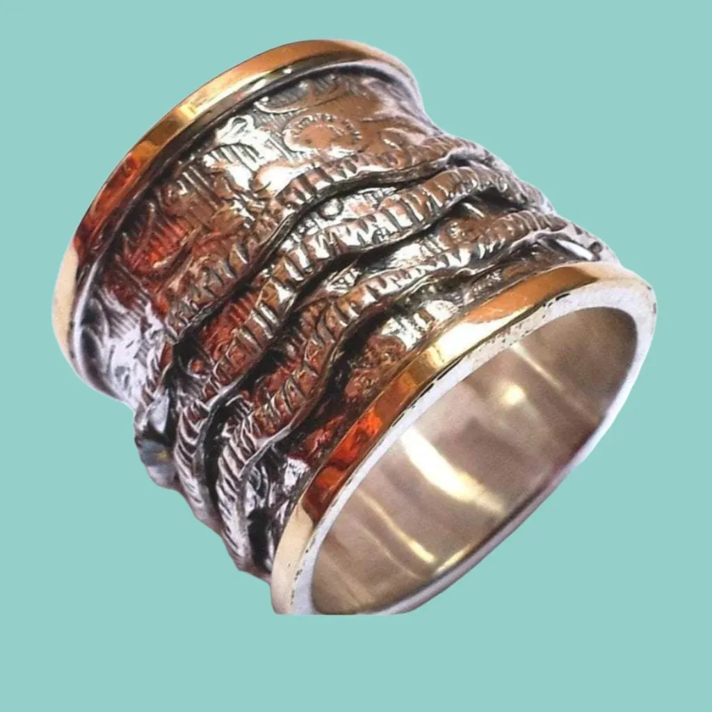 Spinner Ring Romantic floral vintage engagement and everyday spinning ring silver & gold 9 ct