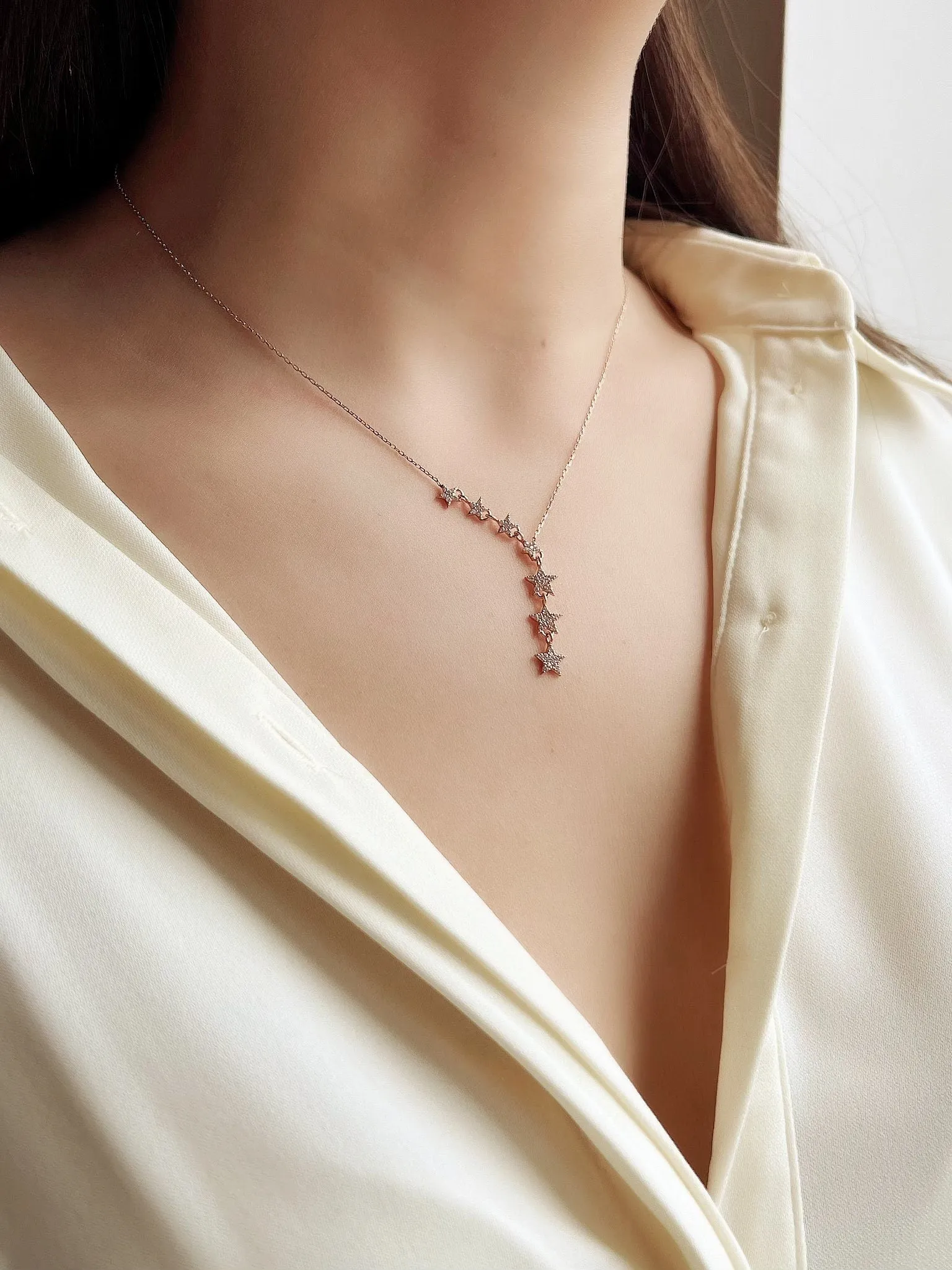 Star Jewelry | Layering Necklace | Statement Necklace | Dainty Star Necklace | Bridal Necklace in Silver | Drop Necklace | CZ Pave Star