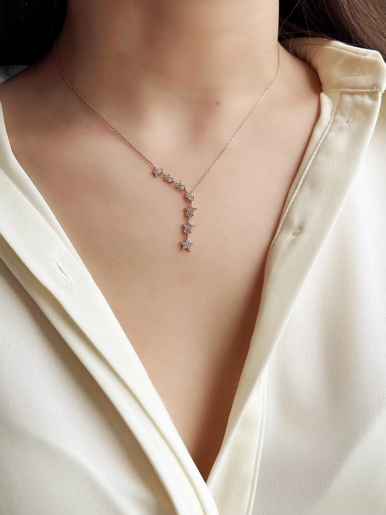 Star Jewelry | Layering Necklace | Statement Necklace | Dainty Star Necklace | Bridal Necklace in Silver | Drop Necklace | CZ Pave Star