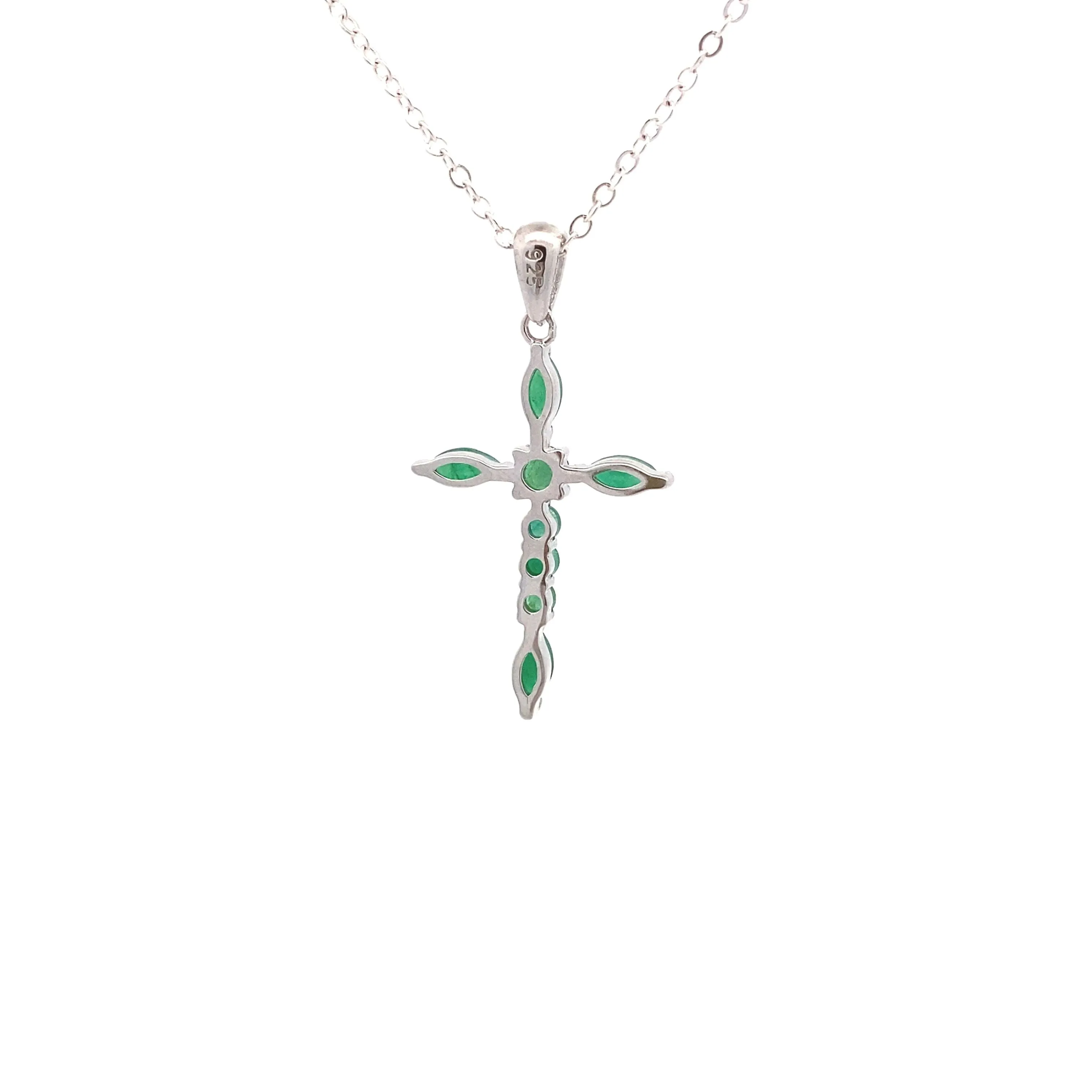 Sterling Silver Emerald Cross