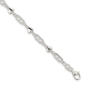 Sterling Silver Fancy Heart Link Bracelet