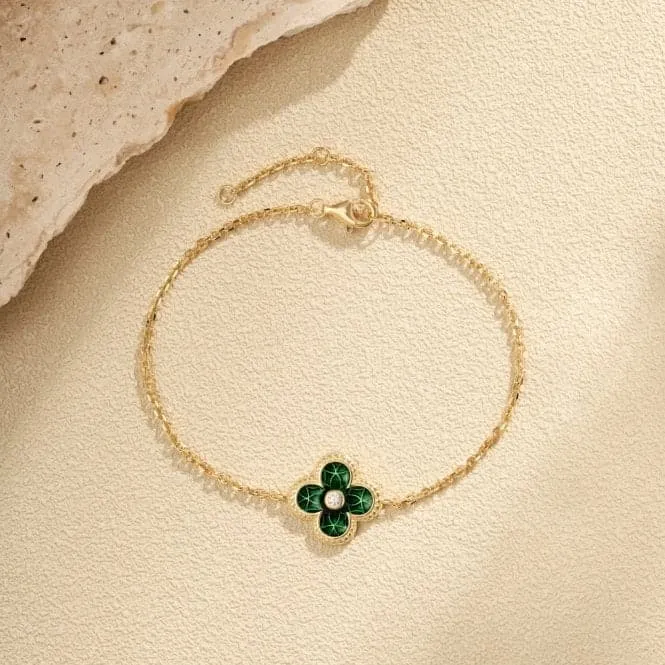 Sterling Silver Gold Plated Green Lucky 4 Leaf Bracelet ERLB040