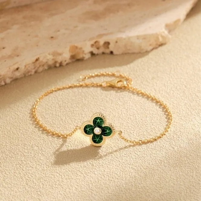 Sterling Silver Gold Plated Green Lucky 4 Leaf Bracelet ERLB040