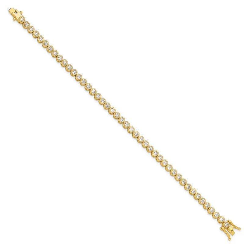 Sterling Silver Gold-tone 4mm Round CZ 7.5in Tennis Bracelet