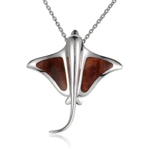 Sterling Silver Koa Wood Stingray Pendant18" Necklace