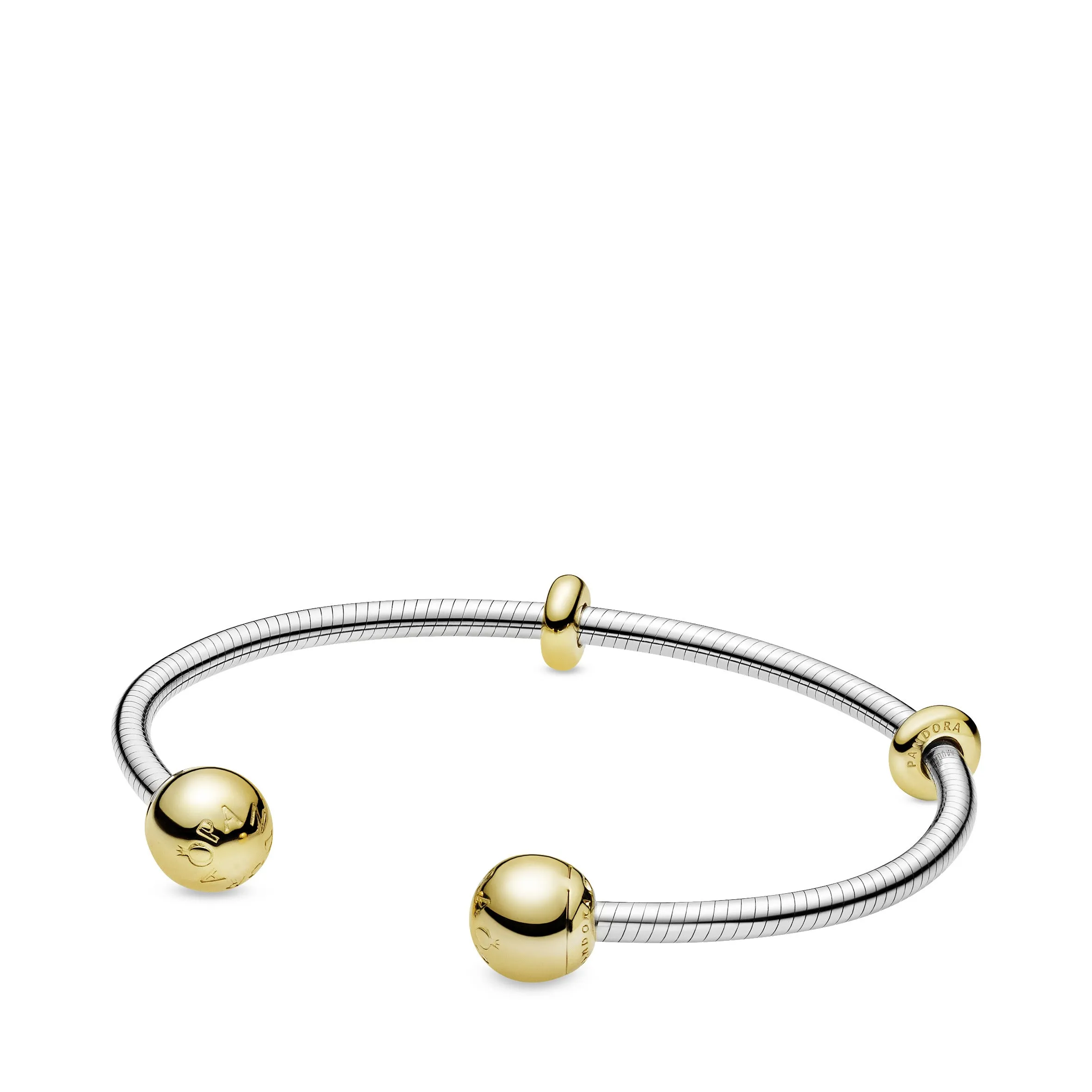 Sterling silver open bangle with 14k Gold Plated  silicone stoppers and interchangeable end caps