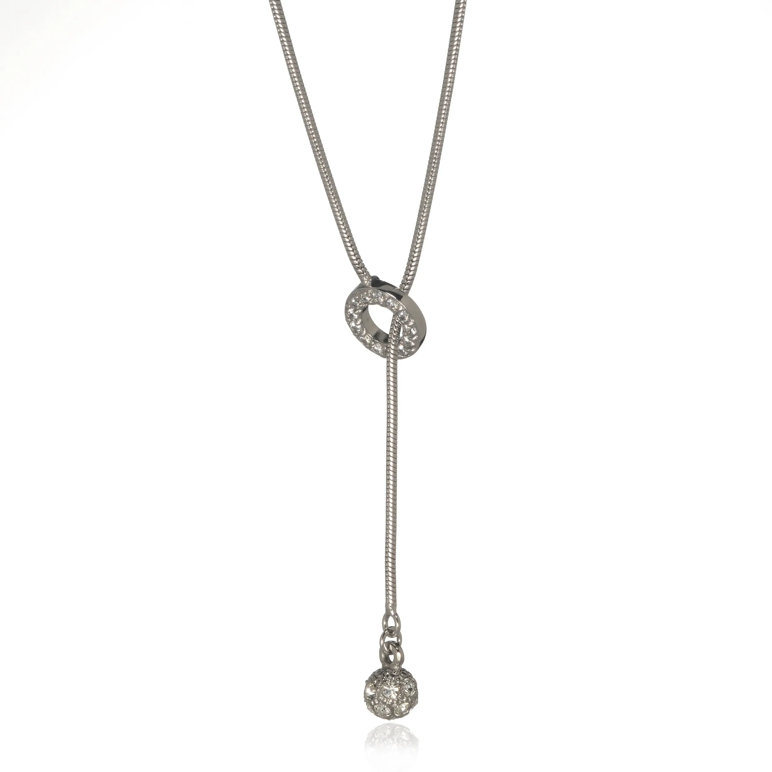 Sterling Silver Pave Ball Drop Lariat Necklaces