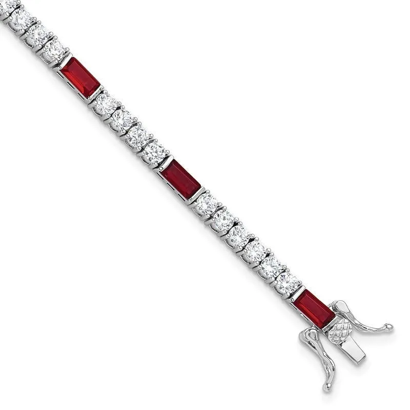 Sterling Silver Rhodium-plated Red and White CZ 7.25 inch Tennis Bracelet