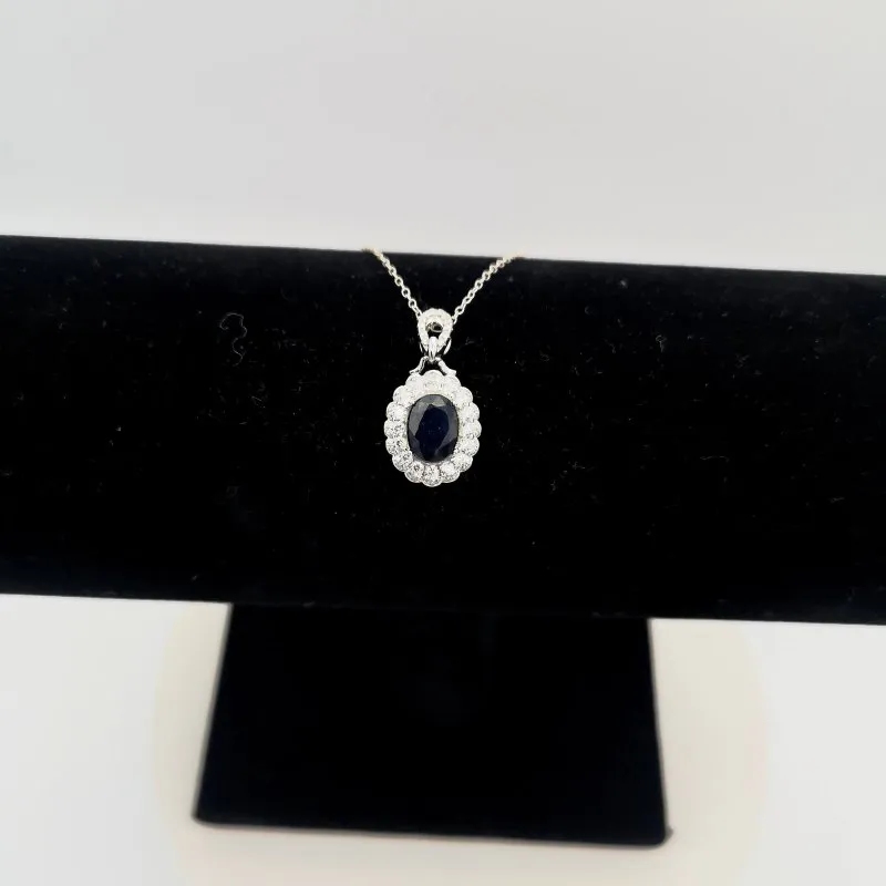 Sterling Silver Sapphire & CZ Double Halo Pendant