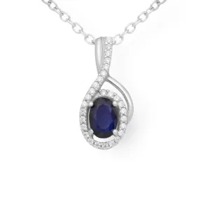 Sterling Silver Sapphire & CZ Halo Pendant