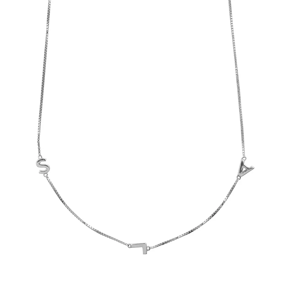 Sterling Silver Triple Initial Necklace With Classic Box Chain