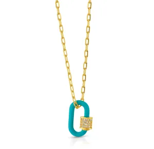 TEAL ENAMEL CARABINER CHAIN, GOLD