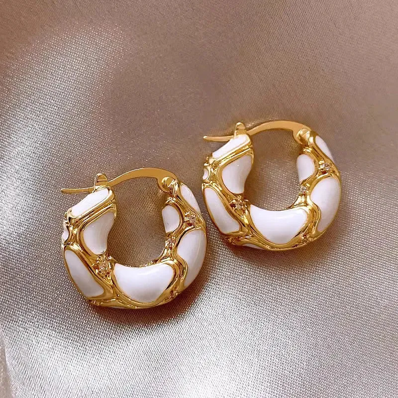 Trendy Enamel Color Metal Texture Small Hoop Gold Plated Statement Ear Buckle Creative Gifts New Earring