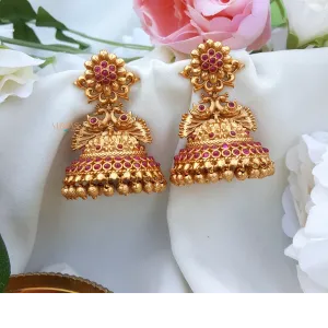 Trendy Matt Finish Peacock Jhumka - Ruby