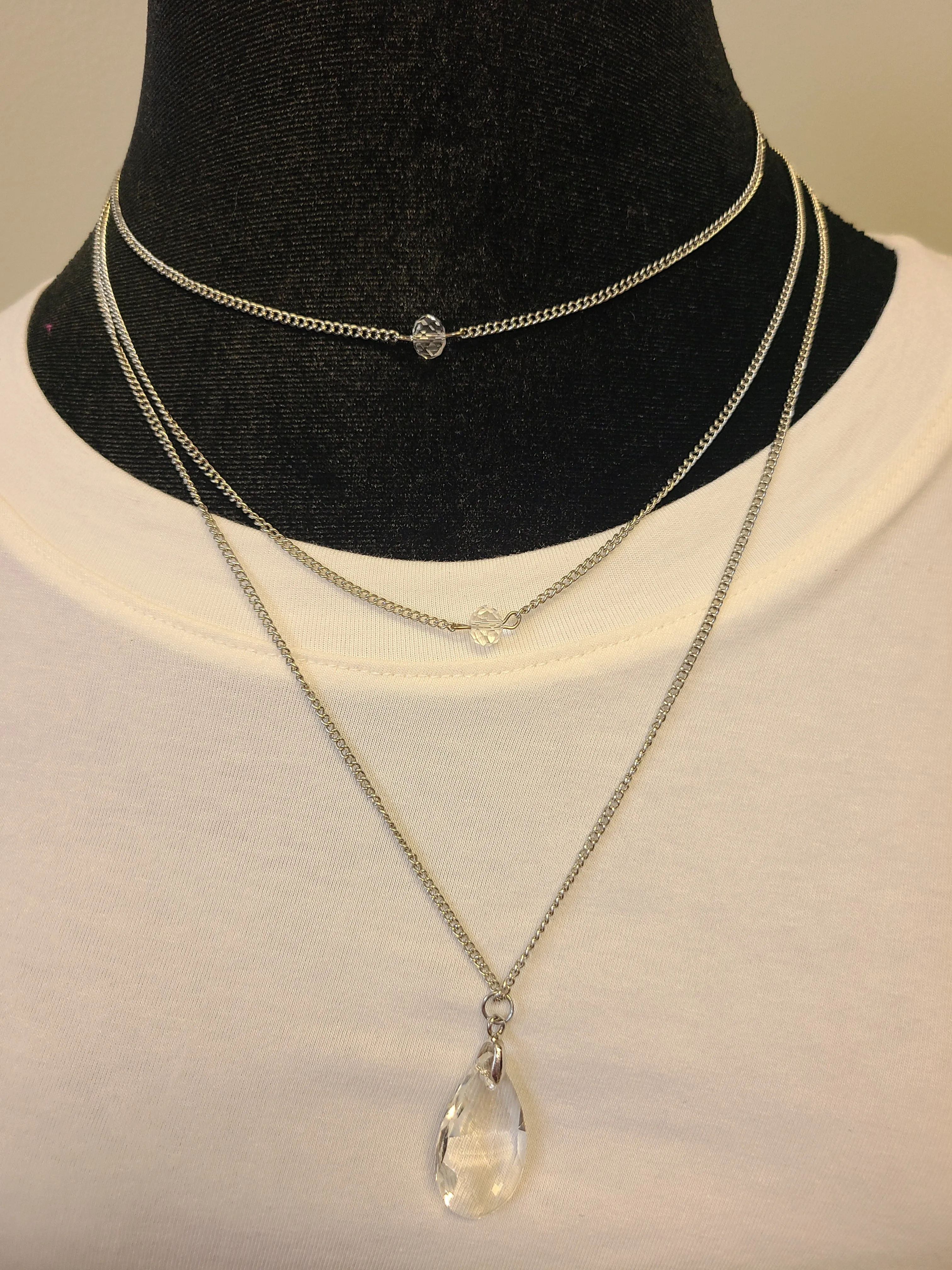 Triple Silver & Clear Pendant Necklace