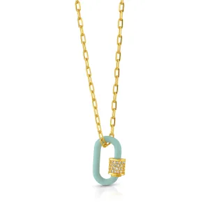 TURQUOISE ENAMEL CARABINER CHAIN, GOLD