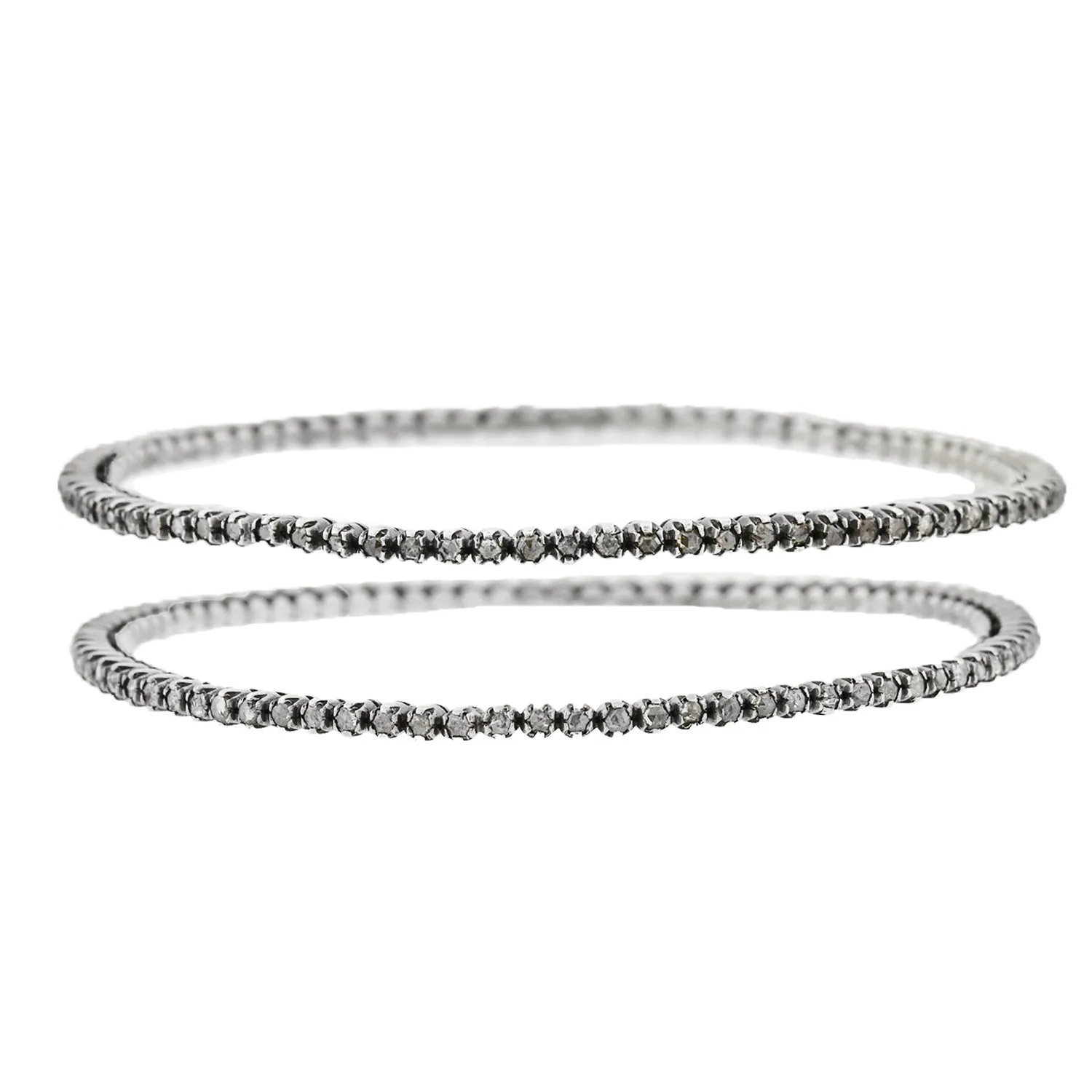 Victorian Style Sterling Rose Cut Diamond Bangle Bracelet Set 1.00ctw