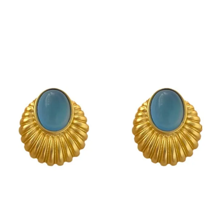 Vintage Style Oval Onyx Blue Stud Earrings JLT12713