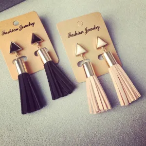 Vintage Triangle Tassel Drop Long Dangle Earrings for Women