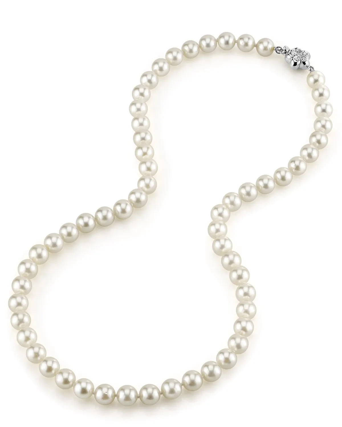 White Japanese Akoya Pearl Necklace, 7.0-7.5mm - AAA Quality