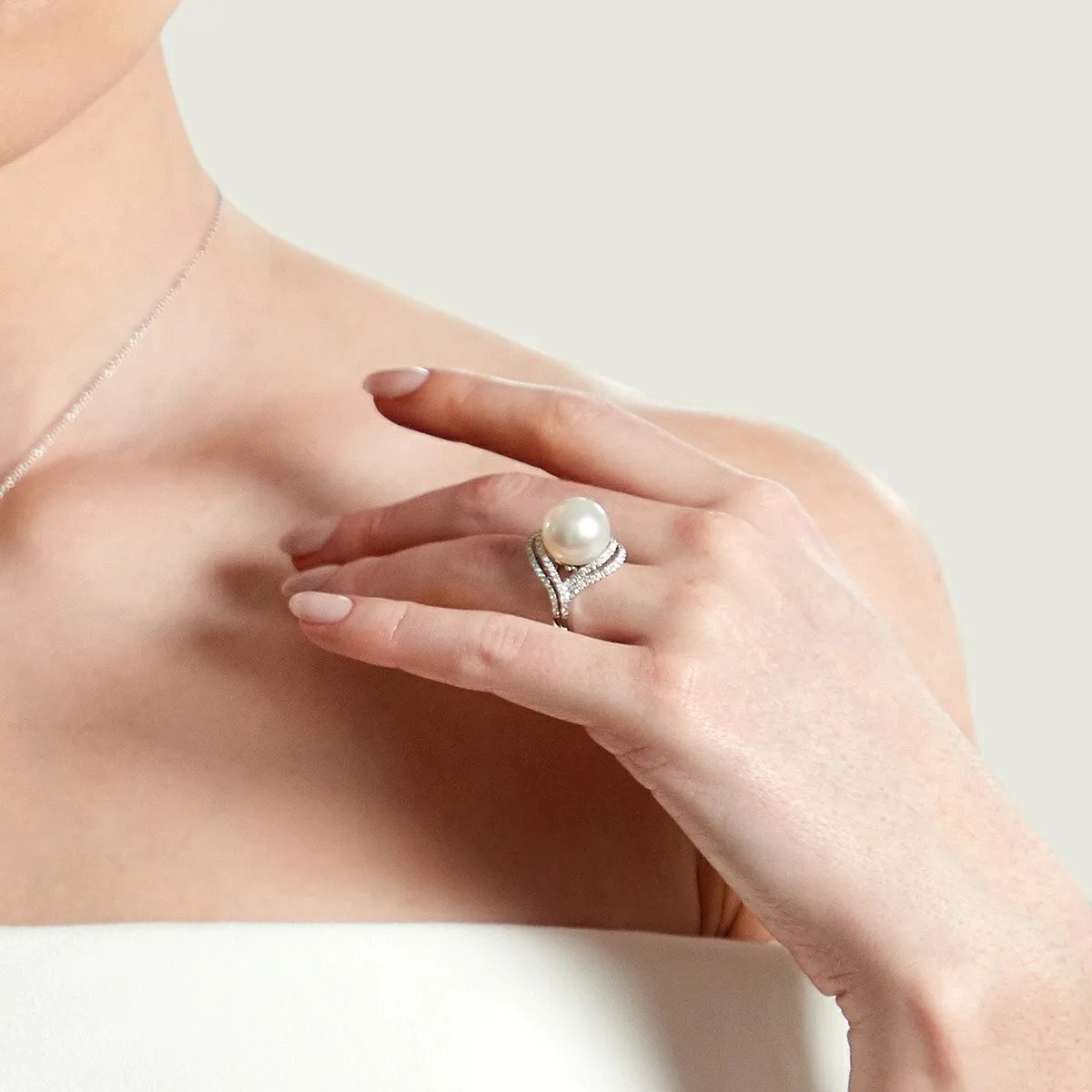 White South Sea Pearl & Diamond Reverence Cocktail Ring