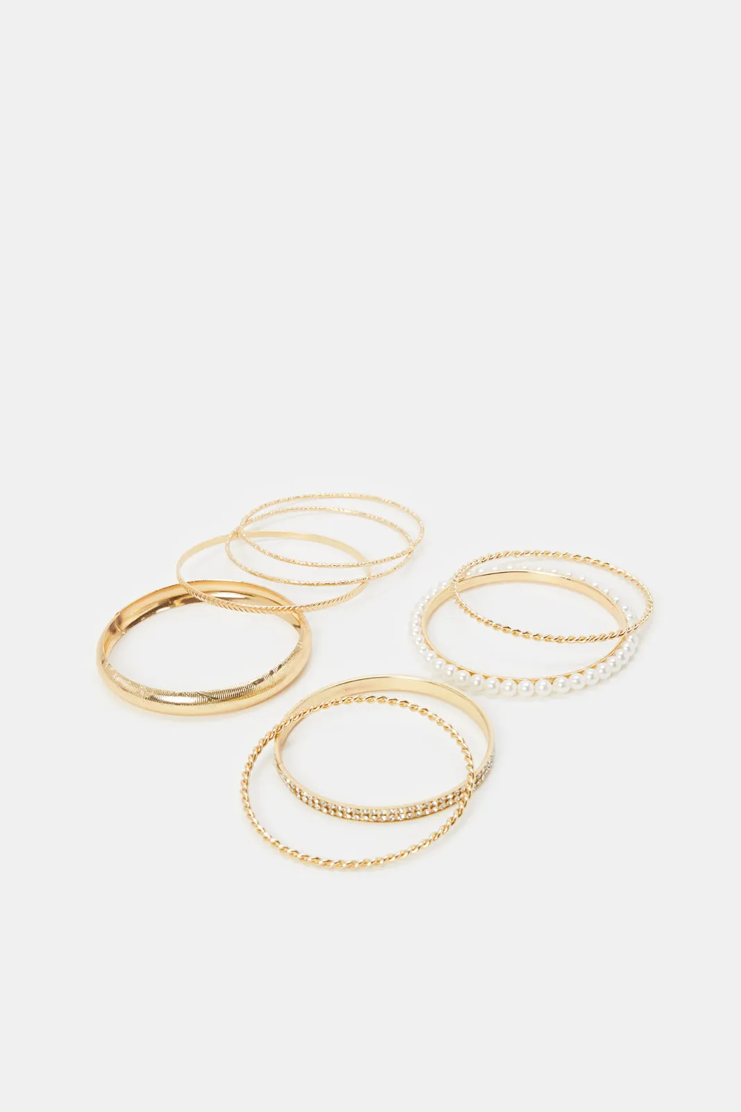 Women Gold Pearls Bangle Set (Pack of 8)