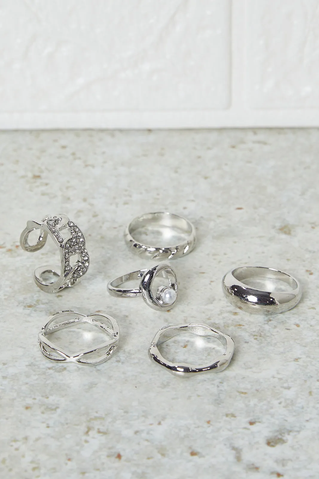 Women Silver Embellished Ring Set (6 Piece)