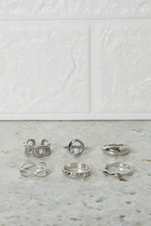 Women Silver Embellished Ring Set (6 Piece)